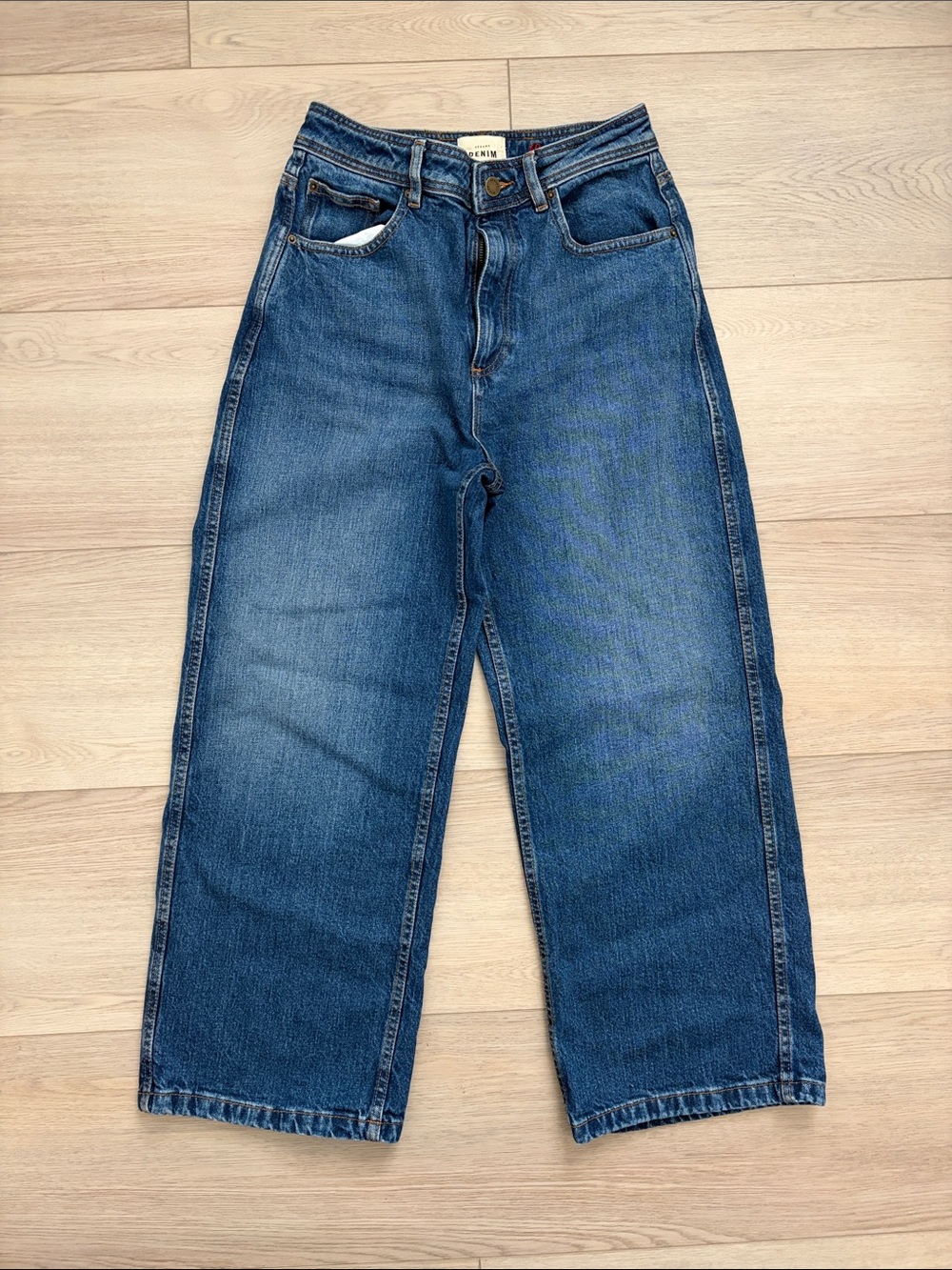 Sezane Wide-Leg High-Rise Denim Jeans in Medium Blue